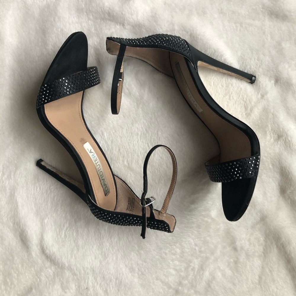 •Black Strapped Bedazzled Heels•